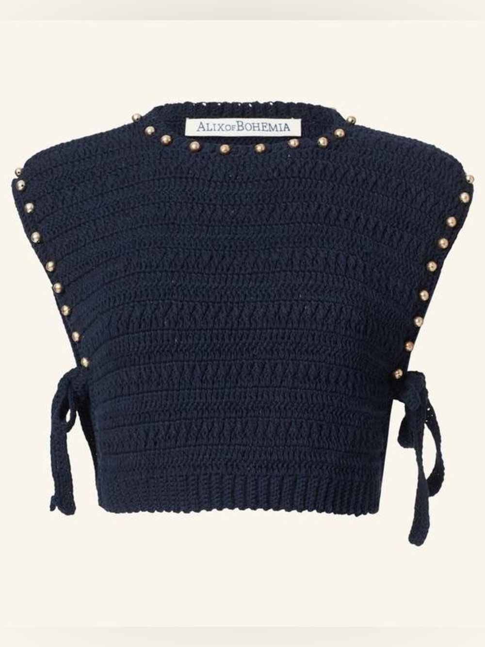 ALIX OF BOHEMIA Oona Crochet Crop Top Deep Sea Navy Blue Size Small